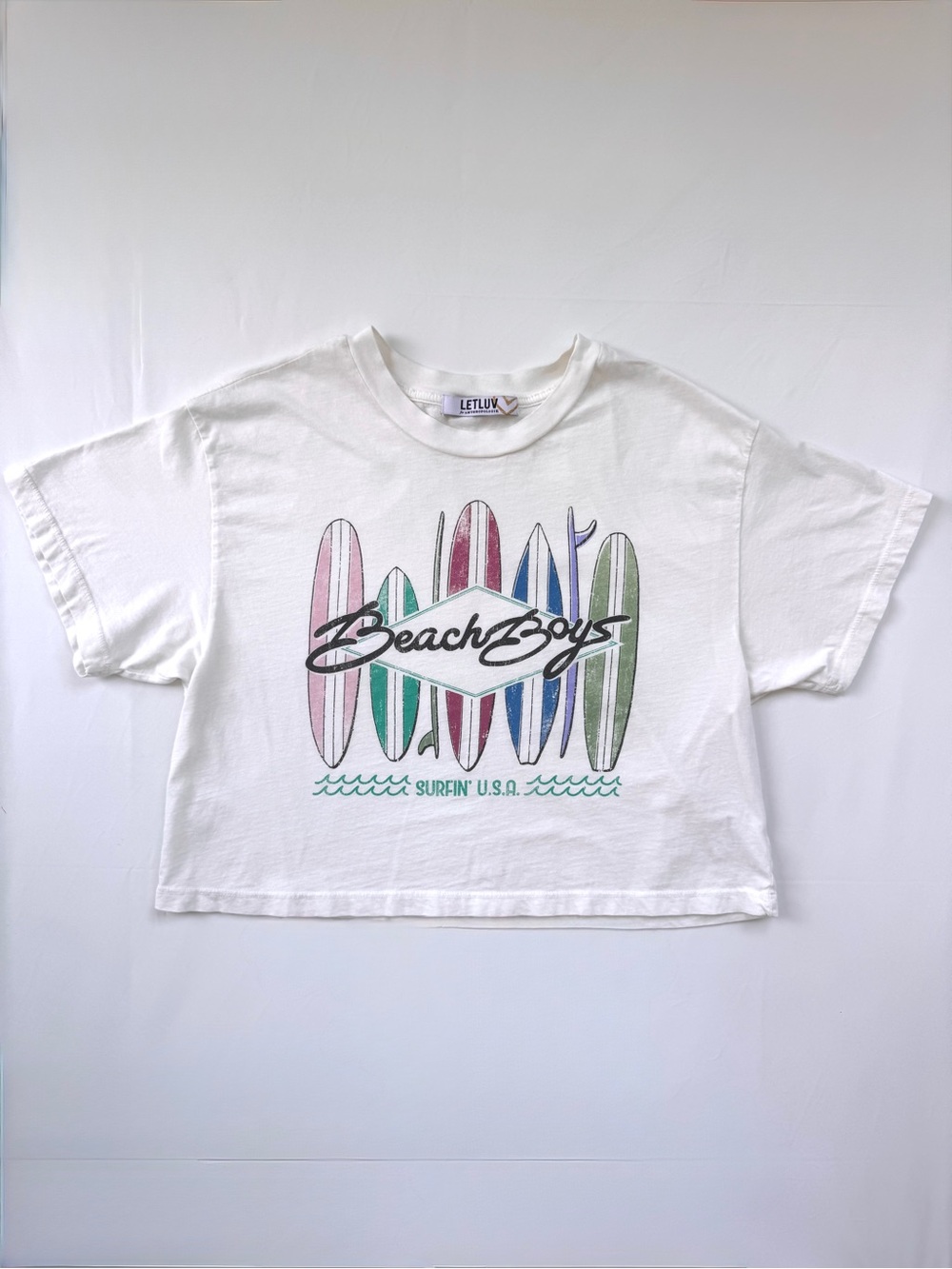 Anthropologie LETLUV Beach Boys Surfin’ USA Graphic Crop Tee Small